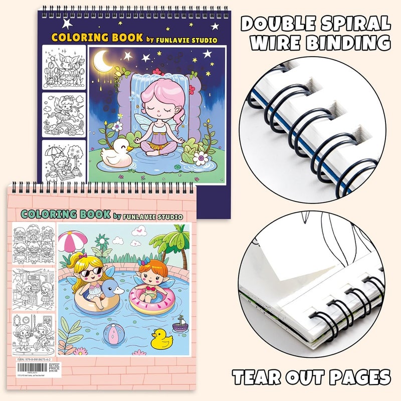 FunLavie 2 Pack Cozy Coloring Books for Adult Relaxation - 64 Pages Comfy City & Flower Fairy Scenes for Adult Stress Relief & Relieve Anxiety, Mindfulness Gift for Women, Spiral Bound – by - Image 2